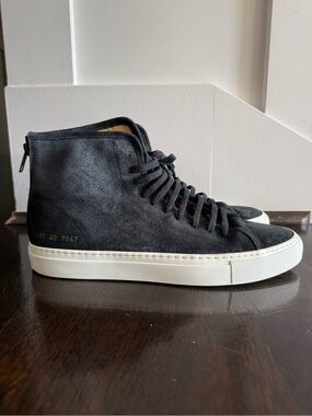 Common Projects Black Suede High-Top Sneakers with White Sole